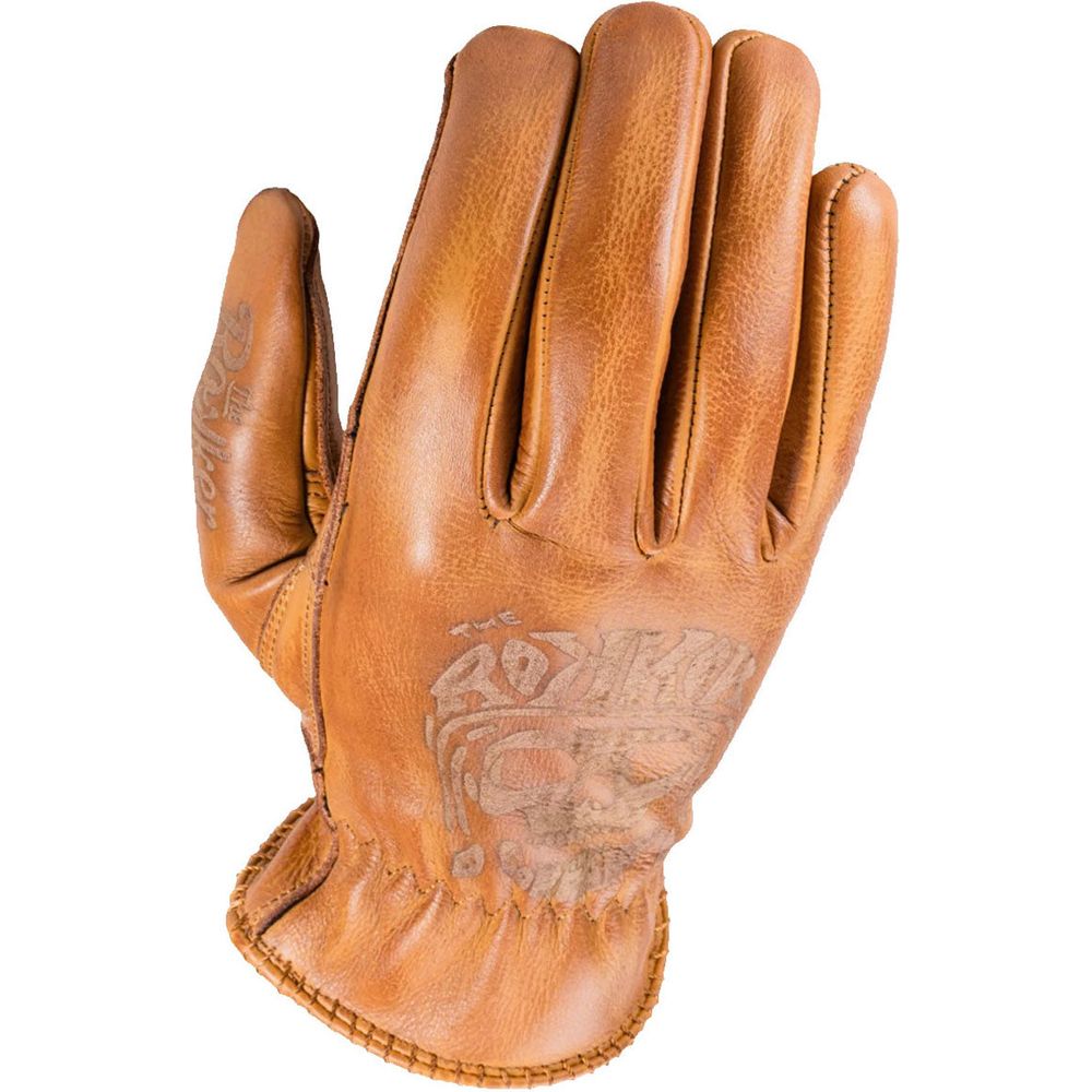Rokker Tattoo Leather Gloves Skull Cognac FREE 1 YEAR Returns, FREE UK Delivery | ThrottleChimp