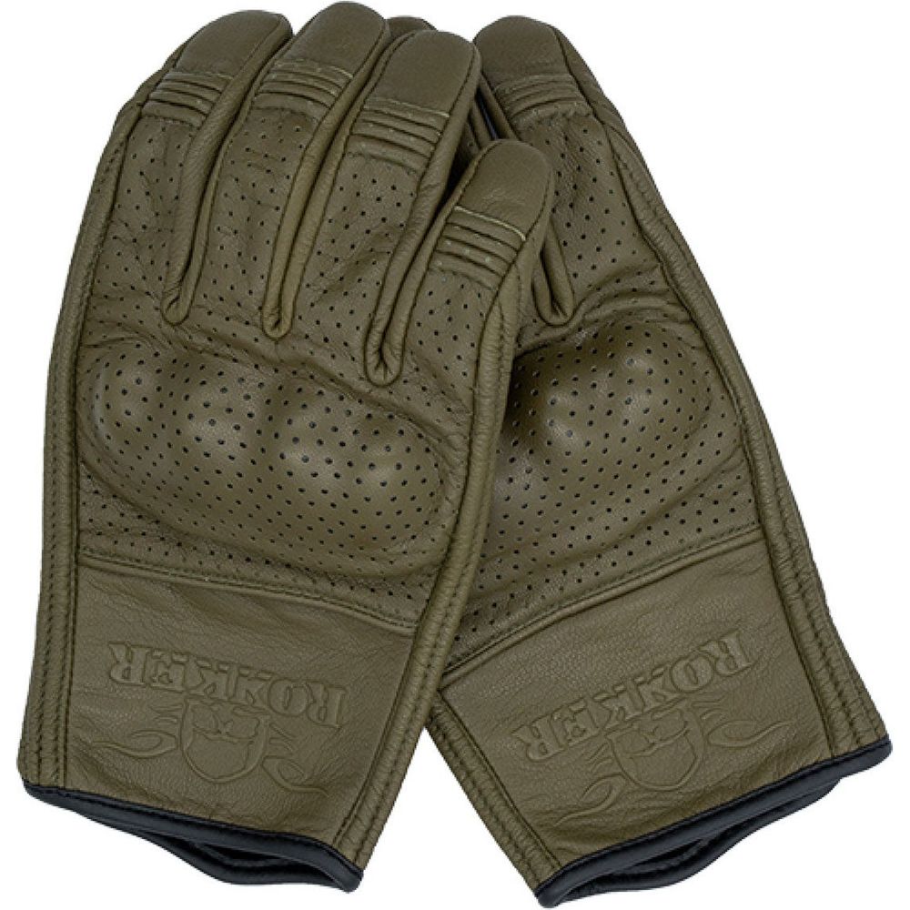 Rokker Tucson Perforated Leather Gloves Olive FREE 1 YEAR Returns, FREE UK Delivery | ThrottleChimp