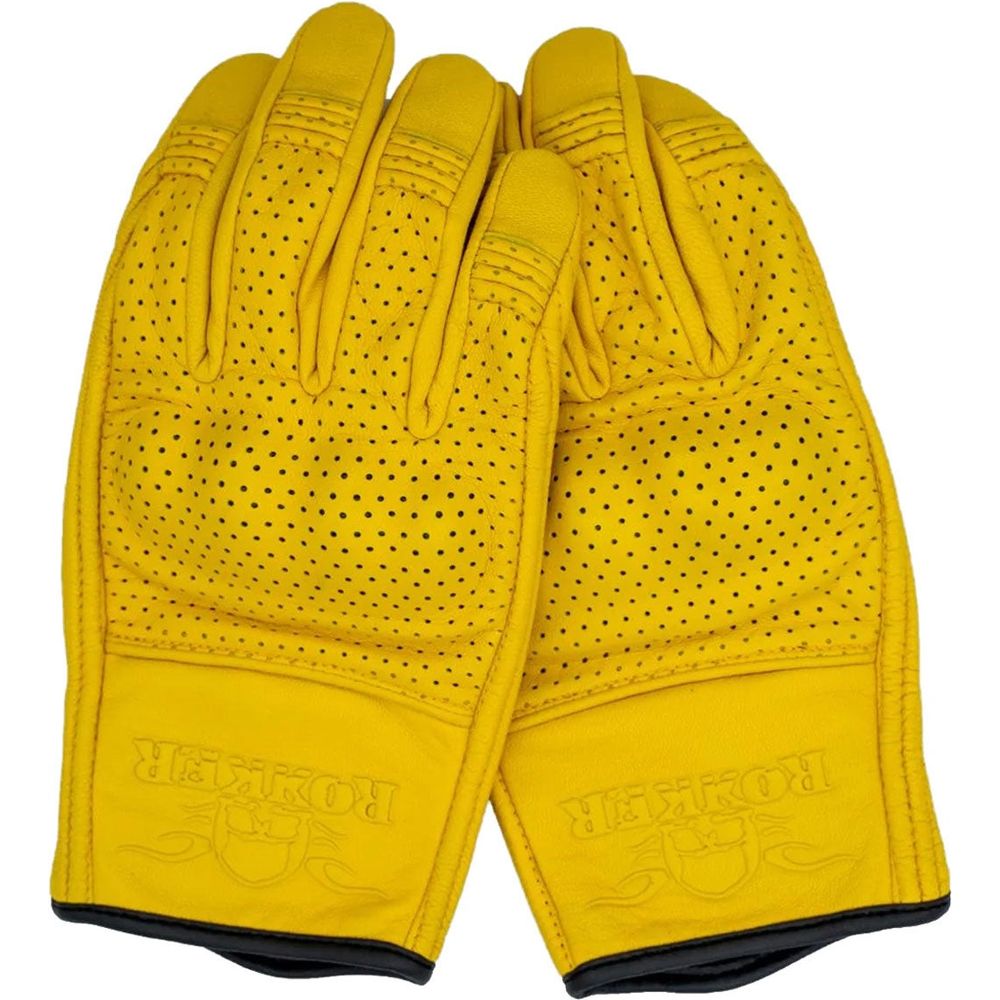 Rokker Tucson Perforated Leather Gloves Natural Yellow FREE 1 YEAR Returns, FREE UK Delivery | ThrottleChimp
