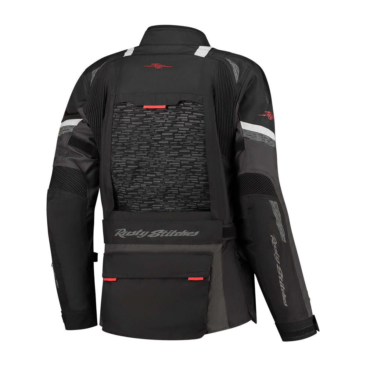 Rusty Stitches Cliff Textile Jacket Black / Grey / Red - FREE 1 YEAR Returns, FREE UK Delivery | ThrottleChimp
