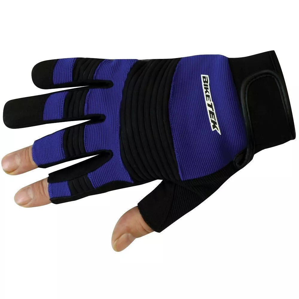 BikeTek Open-Finger Mechanics Gloves Blue FREE 1 YEAR Returns, FREE UK Delivery | ThrottleChimp
