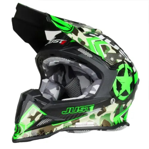 Just1 J12 Carbon MX Helmet Kombat Green FREE 1 YEAR Returns, FREE UK Delivery | ThrottleChimp