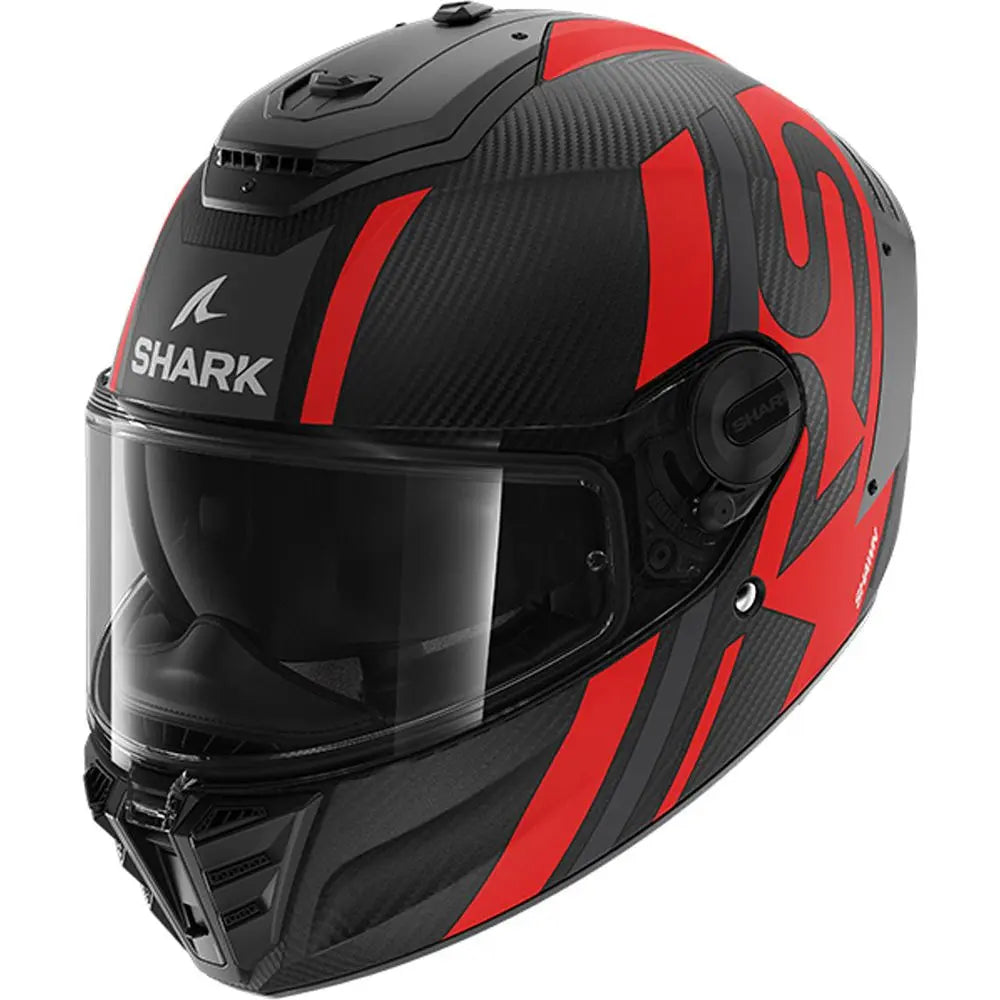 Shark Spartan RS Carbon Full Face Helmet Shawn Matt Carbon / Anthracite / Red FREE 1 YEAR Returns, FREE UK Delivery | ThrottleChimp
