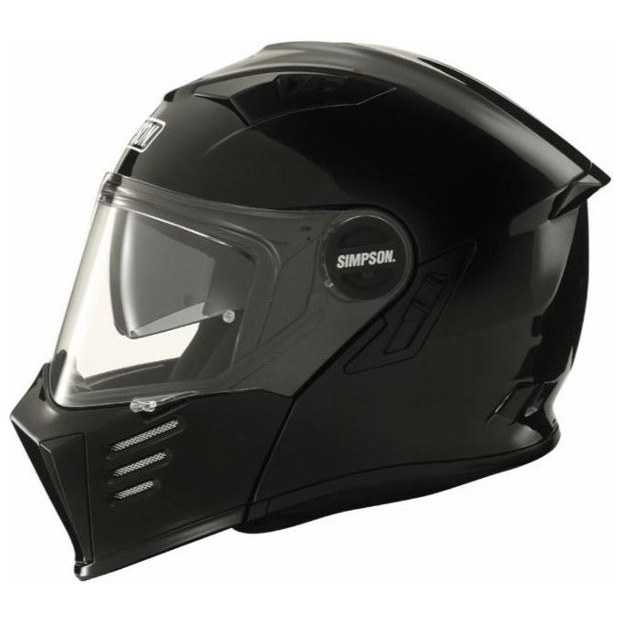 Simpson Darksome Solid ECE 22.06 Flip-Up Helmet Black FREE 1 YEAR Returns, FREE UK Delivery | ThrottleChimp