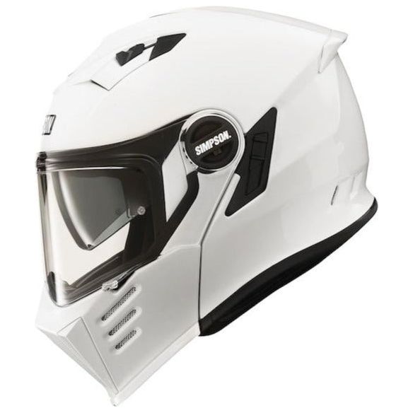 Simpson Darksome Solid ECE 22.06 Flip-Up Helmet White FREE 1 YEAR Returns, FREE UK Delivery | ThrottleChimp