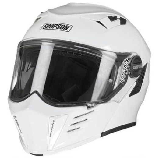 Simpson Darksome Solid ECE 22.06 Flip-Up Helmet White FREE 1 YEAR Returns, FREE UK Delivery | ThrottleChimp