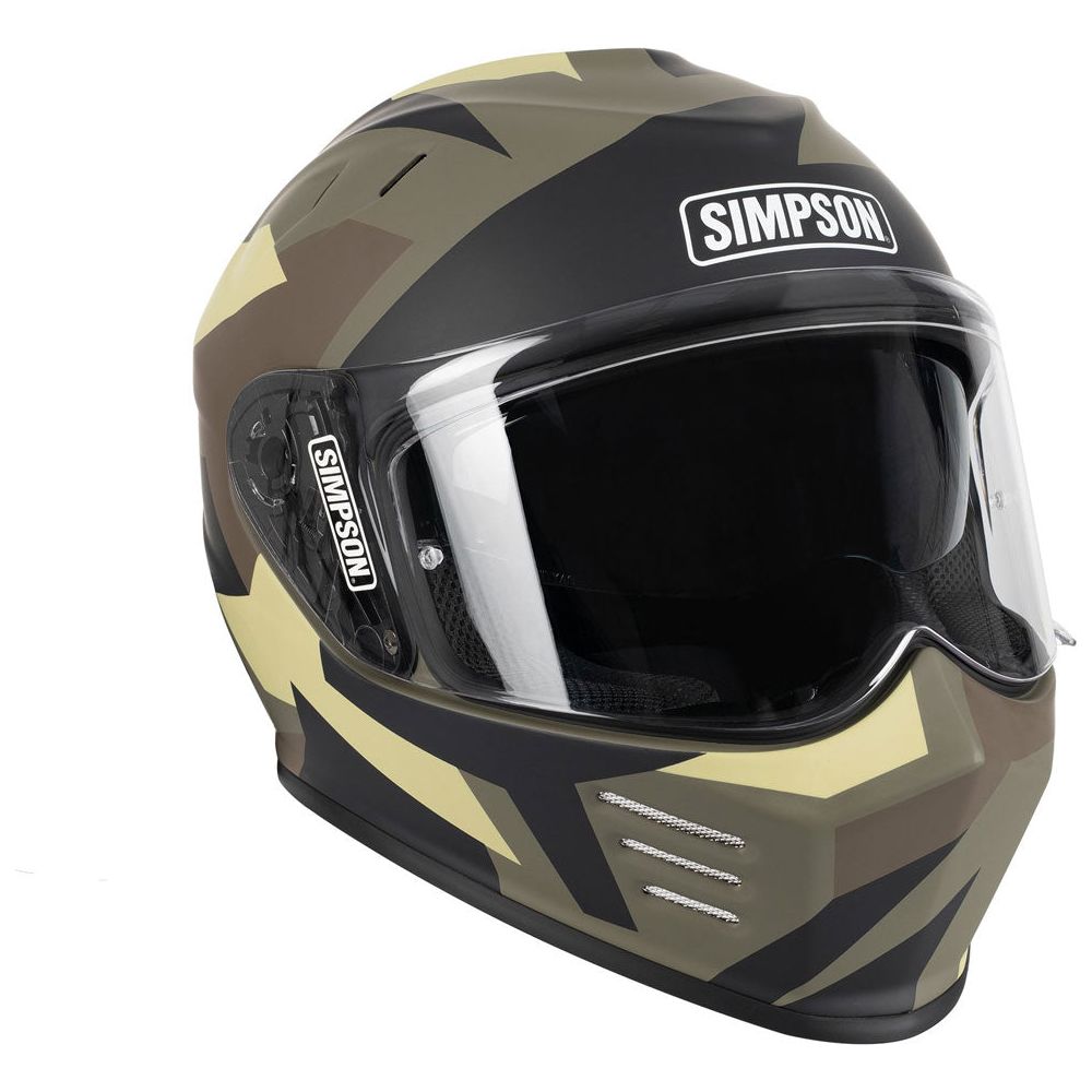 Simpson Venom Comanche ECE 22.06 Full Face Helmet Green / Brown FREE 1 YEAR Returns, FREE UK Delivery | ThrottleChimp