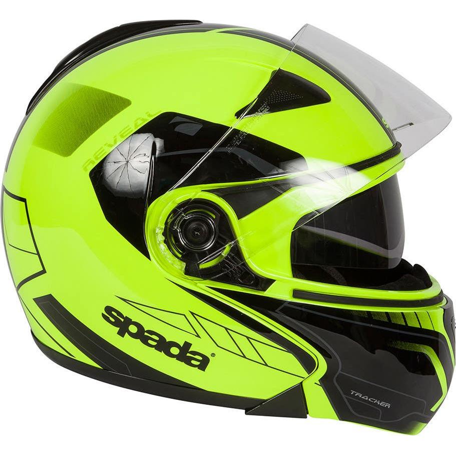 Spada Reveal Tracker Flip-Up Helmet Black / Fluo Yellow FREE 1 YEAR Returns, FREE UK Delivery | ThrottleChimp