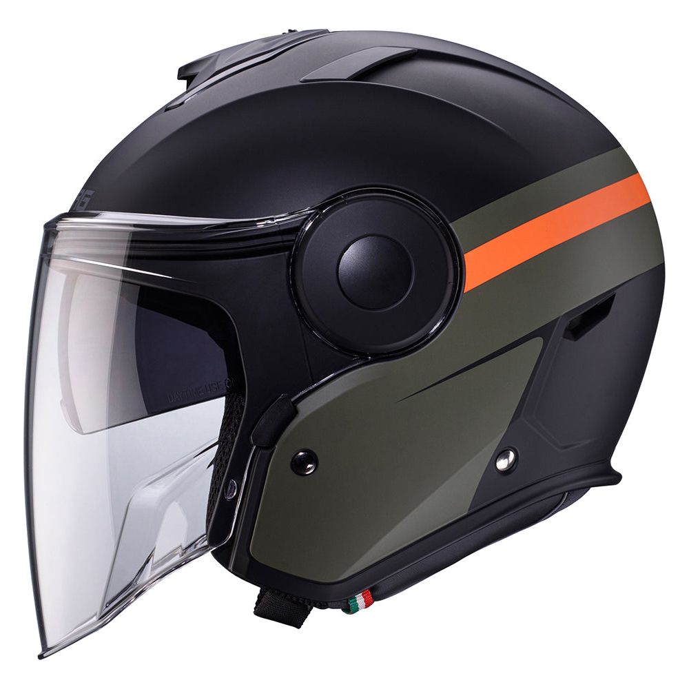 Caberg Soho Open Face Helmet Zephir Matt Black / Military Green / Orange FREE 1 YEAR Returns, FREE UK Delivery | ThrottleChimp